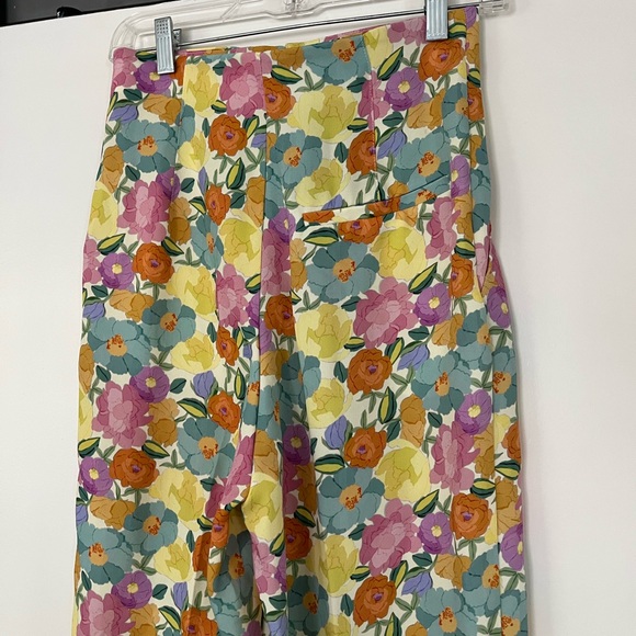 NEW Zara Floral Wide Leg High Waist Pant SMALL Pink Yellow Blue - Picture 10 of 13